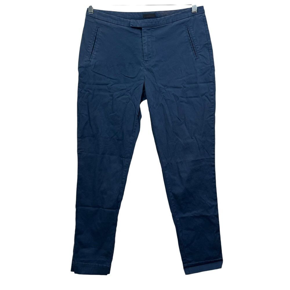 ATM Womens Chino Pants Straight Stretch Flat Front Slit Pockets Navy Size 6*